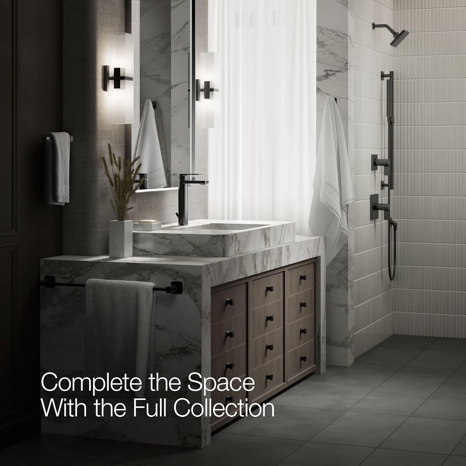 Kohler K-23475-4K-BL Parallel Tall Single Handle Bathroom Sink Faucet, 1.0 GPM, Matte Balck