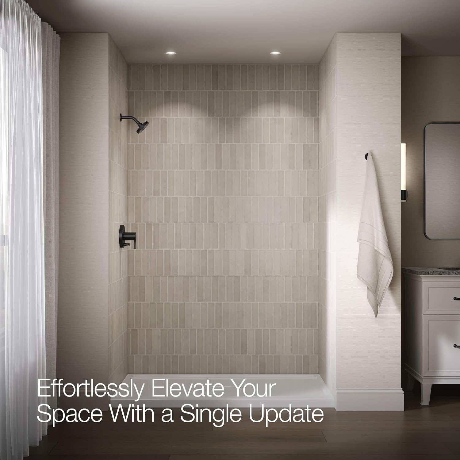 KOHLER T35326-4G-BL, Elate Rite-Temp Shower Trim Kit with Push-Button Diverter, 1.75 GPM Showerhead, Matte Black, Modern Shower Fixture, Water-Saving Design