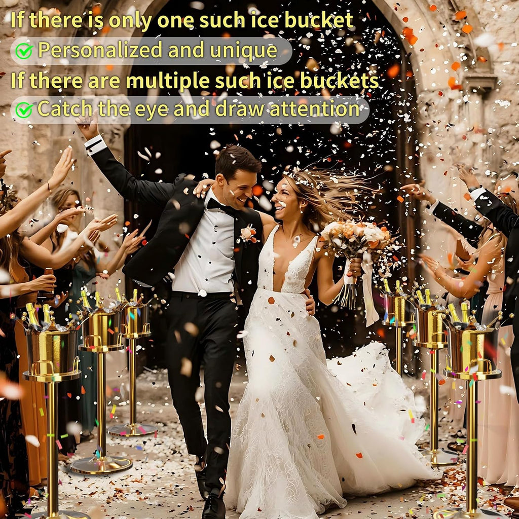 Royal Ice Bucket with Stand, Gold Ice Bucket,Stainless Steel Light-Luxury Standing Wine Bucket,Crown Design with 8 Steel Balls for Champagne, Wine,Family Gatherings,High-end Banquets,7L