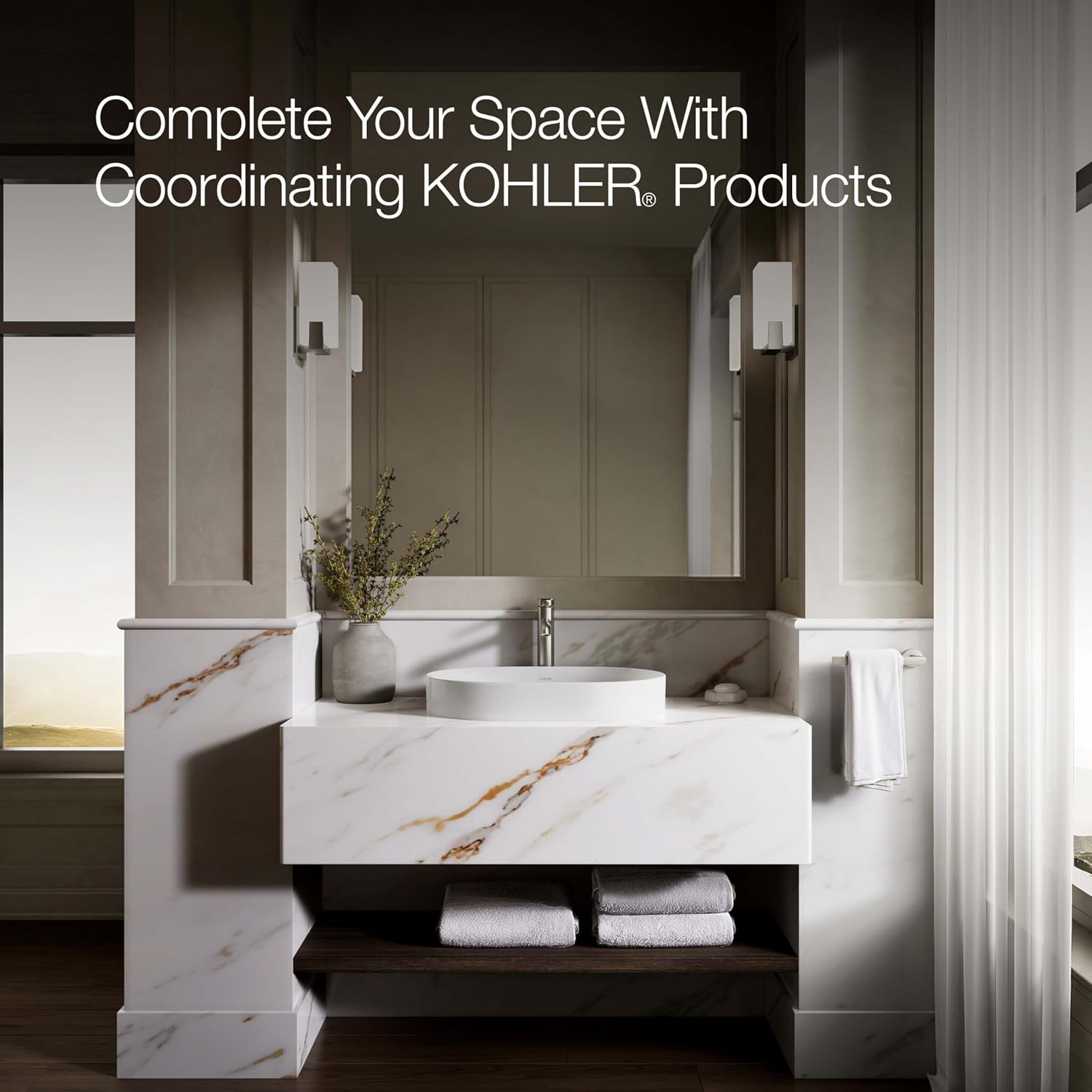 KOHLER 31701-0 Chalice 22-3/4' Oval Bathroom Vessel Sink, Above Counter Vanity Sink Basin, with Overflow, No Faucet Holes, White