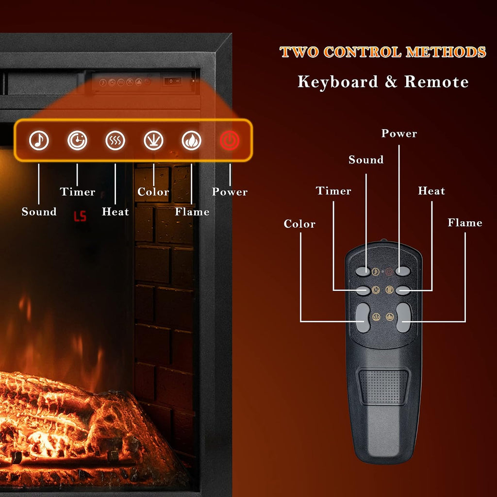 40 inch Wide Electric Fireplace, Wall Fireplace Electric with Remote Control, Realistic Log and Crackling Sound, Overheating Protection and Timer,750/1500W Black