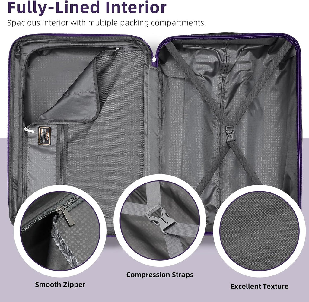 LARVENDER Luggage Sets 6 Piece Hardshell Expandable Suitcases with Spinner Wheels TSA Lock, Lightweight ABS Travel Carry On Suitcase Set for Women, Grape Purple