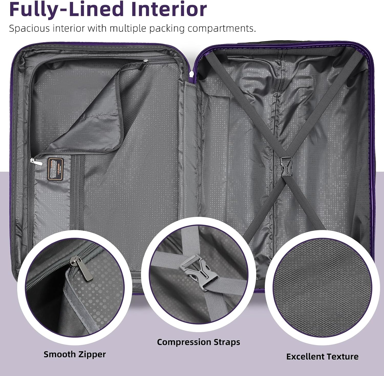 LARVENDER Luggage Sets 6 Piece Hardshell Expandable Suitcases with Spinner Wheels TSA Lock, Lightweight ABS Travel Carry On Suitcase Set for Women, Grape Purple