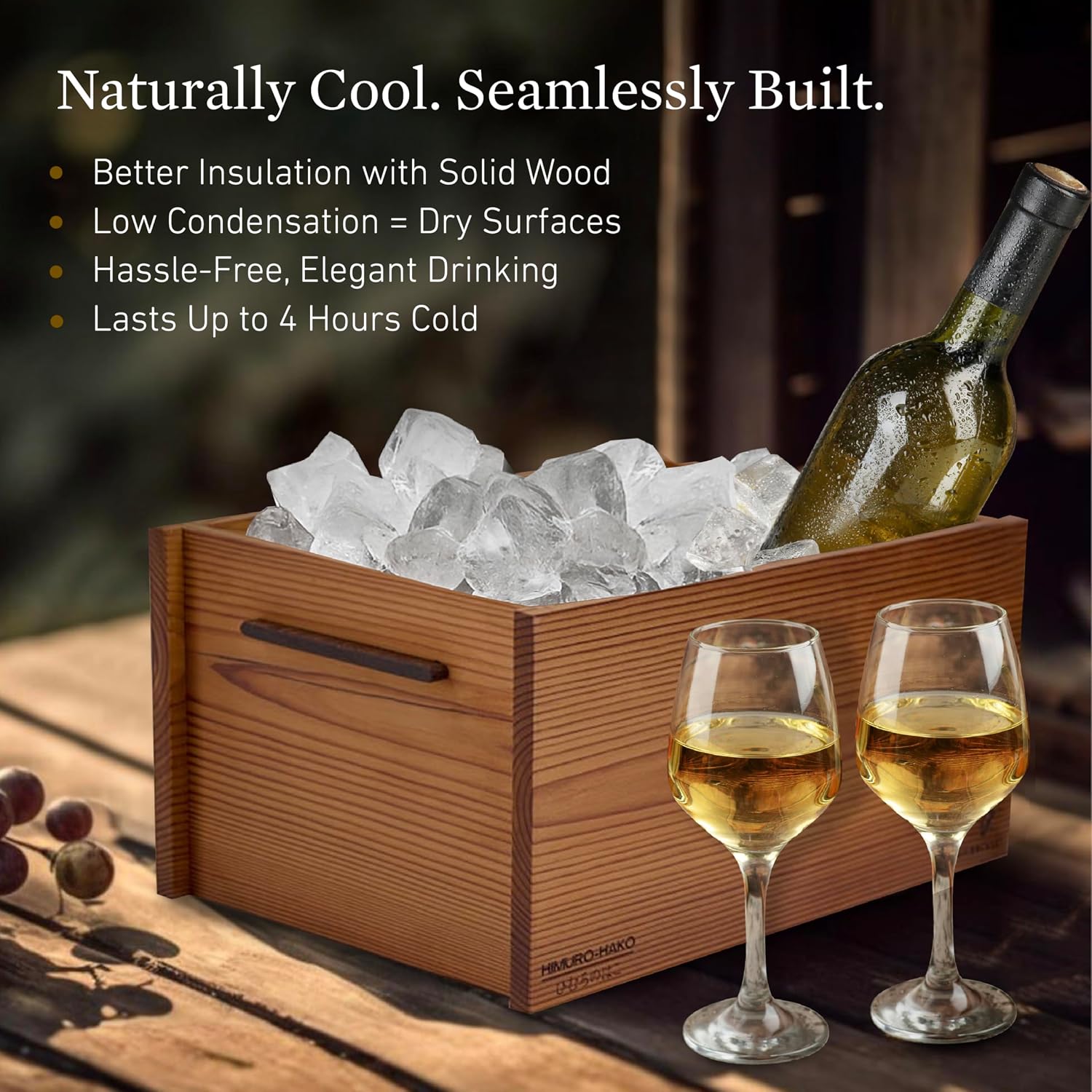Wooden Ice Bucket for Parties – Insulated Beer & Champagne Cooler, No Condensation – Handcrafted Drink Bucket & Wine Chiller, Hosting Essentials, Mimosa Bar Supplies (Himuro 3-in-1)