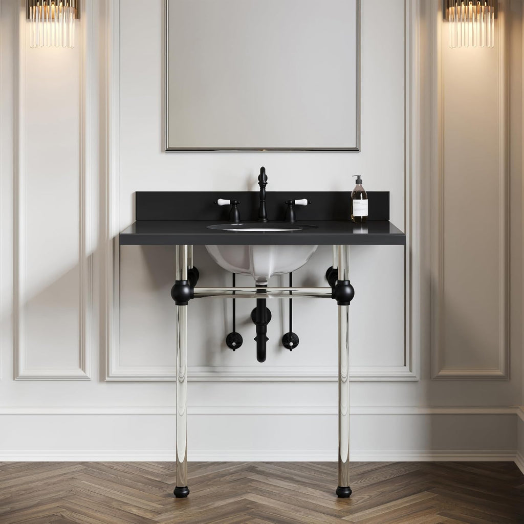Kingston Brass KB1970PL Kb1970Pl Heritage 8' Widespread Lavatory Faucet With Brass Pop-Up, 6-1/2' In Spout Reach, Matte Black