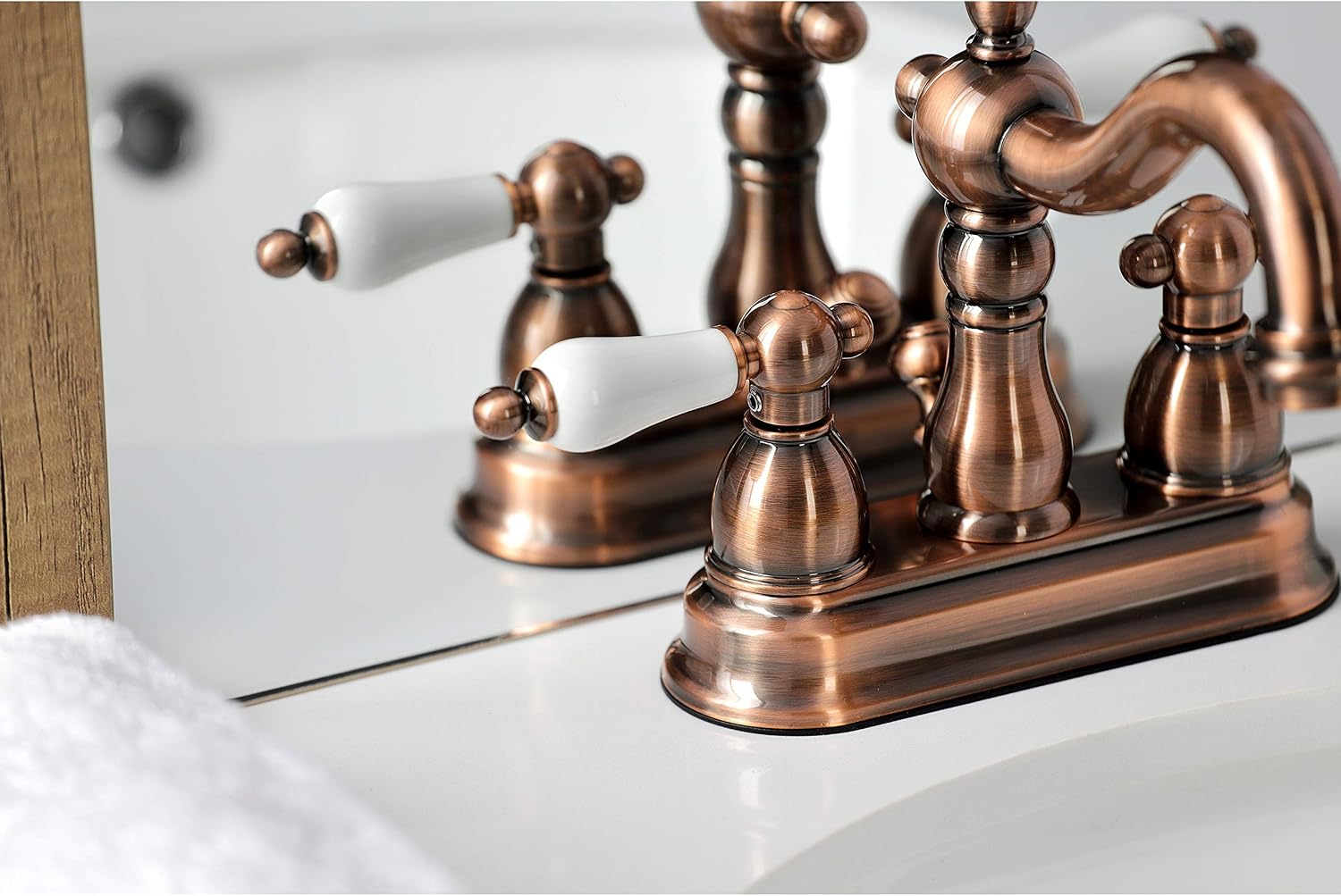 Kingston Brass KB160PLAC Heritage 4 in. Centerset Bathroom Faucet, Antique Copper