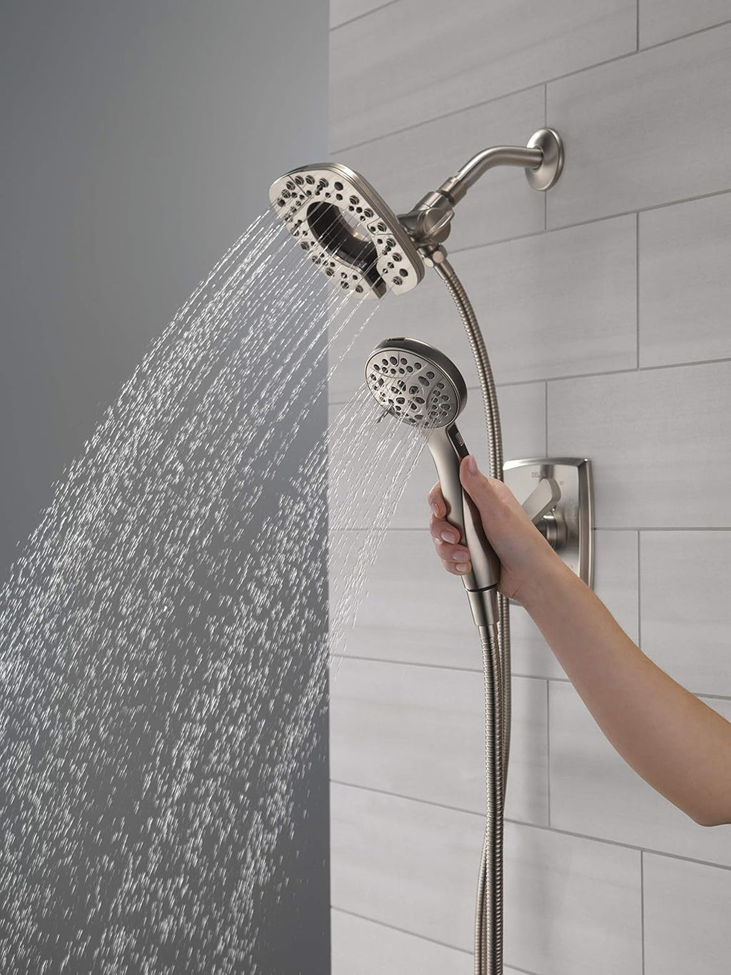 DELTA Ashlyn 17 Series Dual-Function Shower Trim Kit with 2-Spray Touch-Clean In2ition 2-in-1 Hand Held Shower Head with Hose, Stainless T17264-SS-I (Valve Included)
