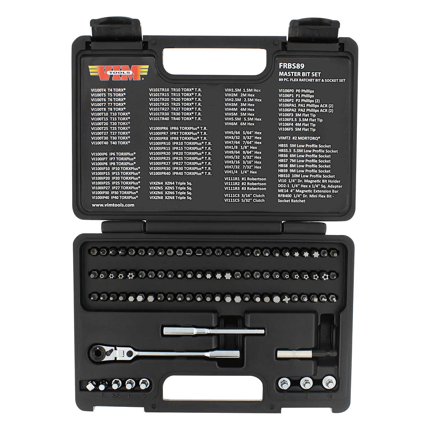 89 PC Flex Ratchet BIT Socket Set 14 HEX DR