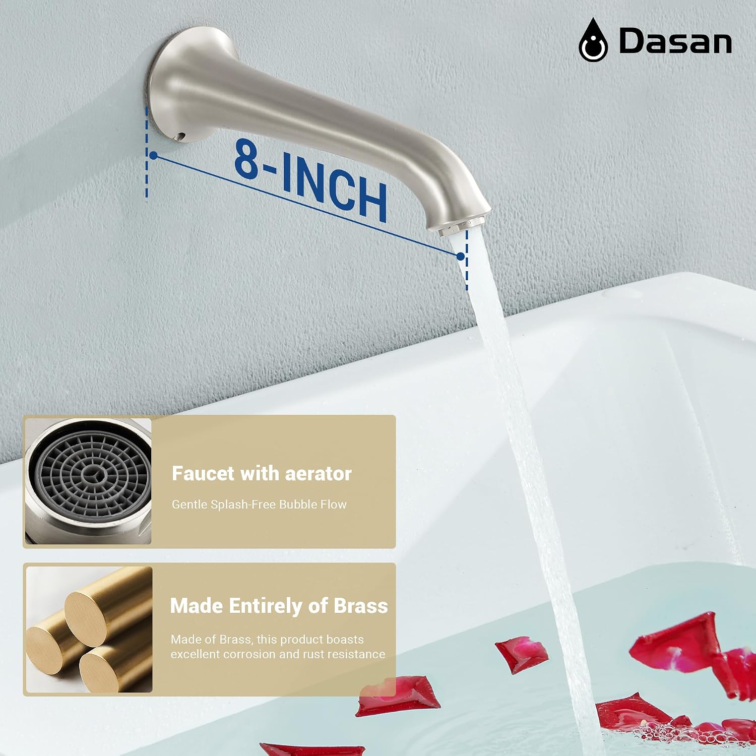 DASAN Brushed Nickel Shower System with Tub Spout, Tub and Shower Faucet Combo Set with Valve & Trim Kit Bathtub Shower Faucet Set Bathtub Shower System with Rainfall Shower Head & Handheld, AT309W-BN