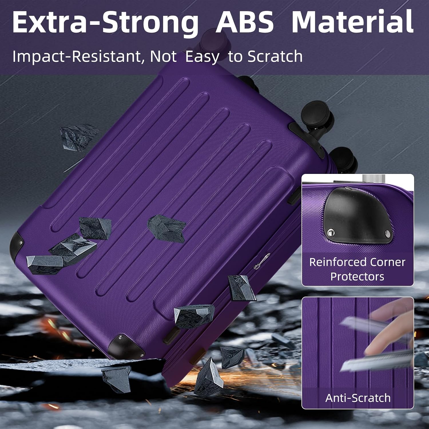 LARVENDER Luggage Sets 6 Piece Hardshell Expandable Suitcases with Spinner Wheels TSA Lock, Lightweight ABS Travel Carry On Suitcase Set for Women, Grape Purple