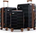 Vipbox Luggage Sets 3 Piece (3-YEARS VIP SERVICE) Hardshell Expandable Lightweight Ultra Durable 100% PC Carry On Travel Suitcase Set with TSA Lock Spinner Wheels, Premium Black