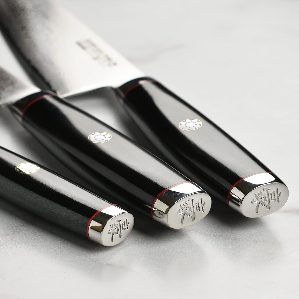 Yaxell Ypsilon SG2 Knife Set, 3 Piece with Katana Stand - 193 Layer Stainless Damascus
