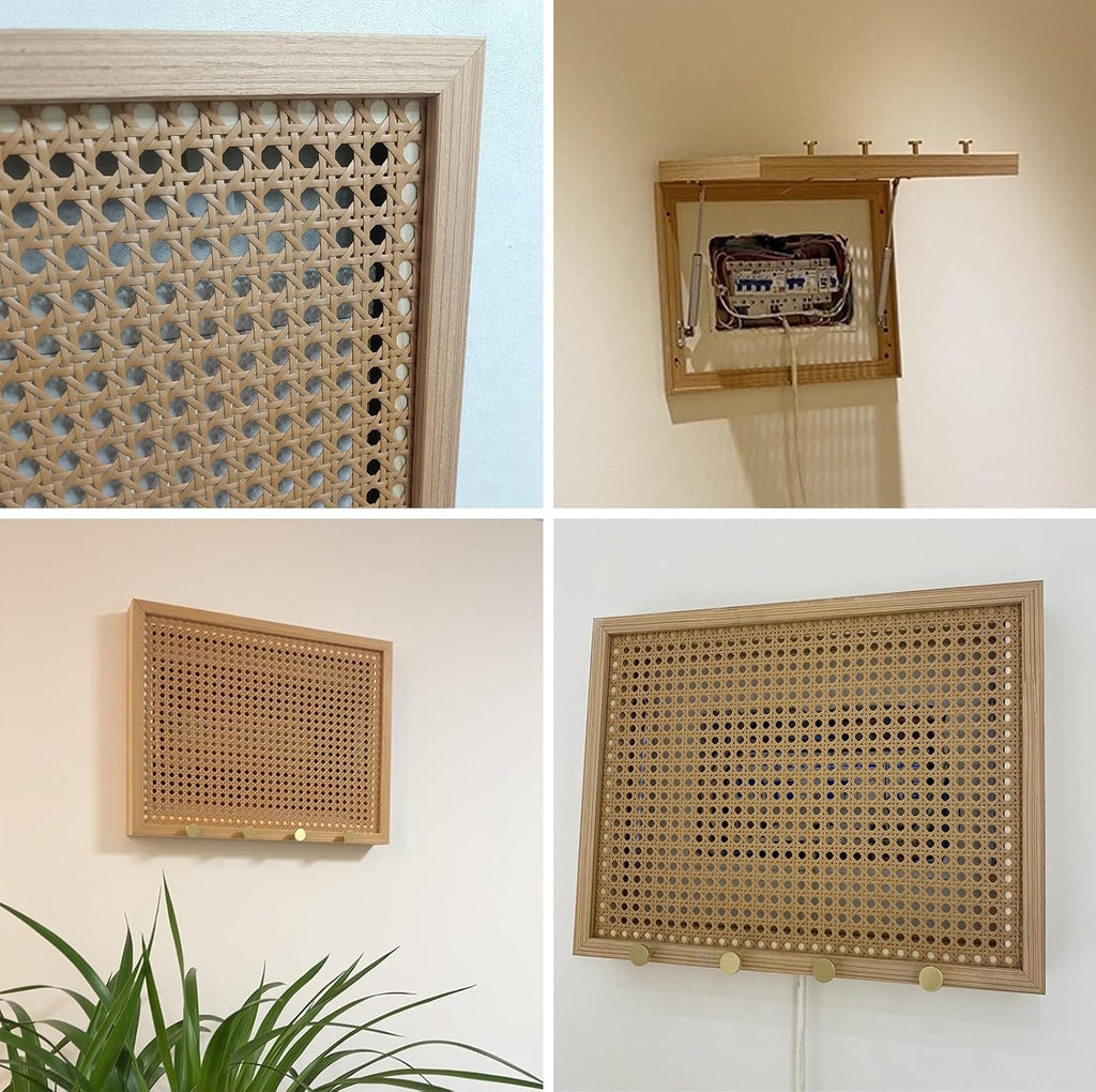 Electrical Panel Cover Wooden Fuse Box Panel Cover Home, Electrical Panel Cover Decorative Wall, Electrical Meter Cover Box with Rattan Surface, Breaker Box Covers(WXL-75 x 65CM-29.5 x 25.6)