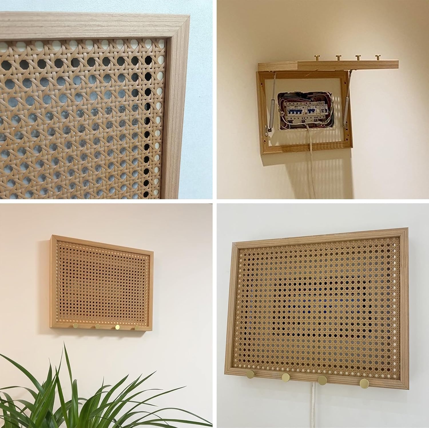 Electrical Panel Cover Wooden Fuse Box Panel Cover Home, Electrical Panel Cover Decorative Wall, Electrical Meter Cover Box with Rattan Surface, Breaker Box Covers(WXL-45 x 35CM-17.7 X 13.8)