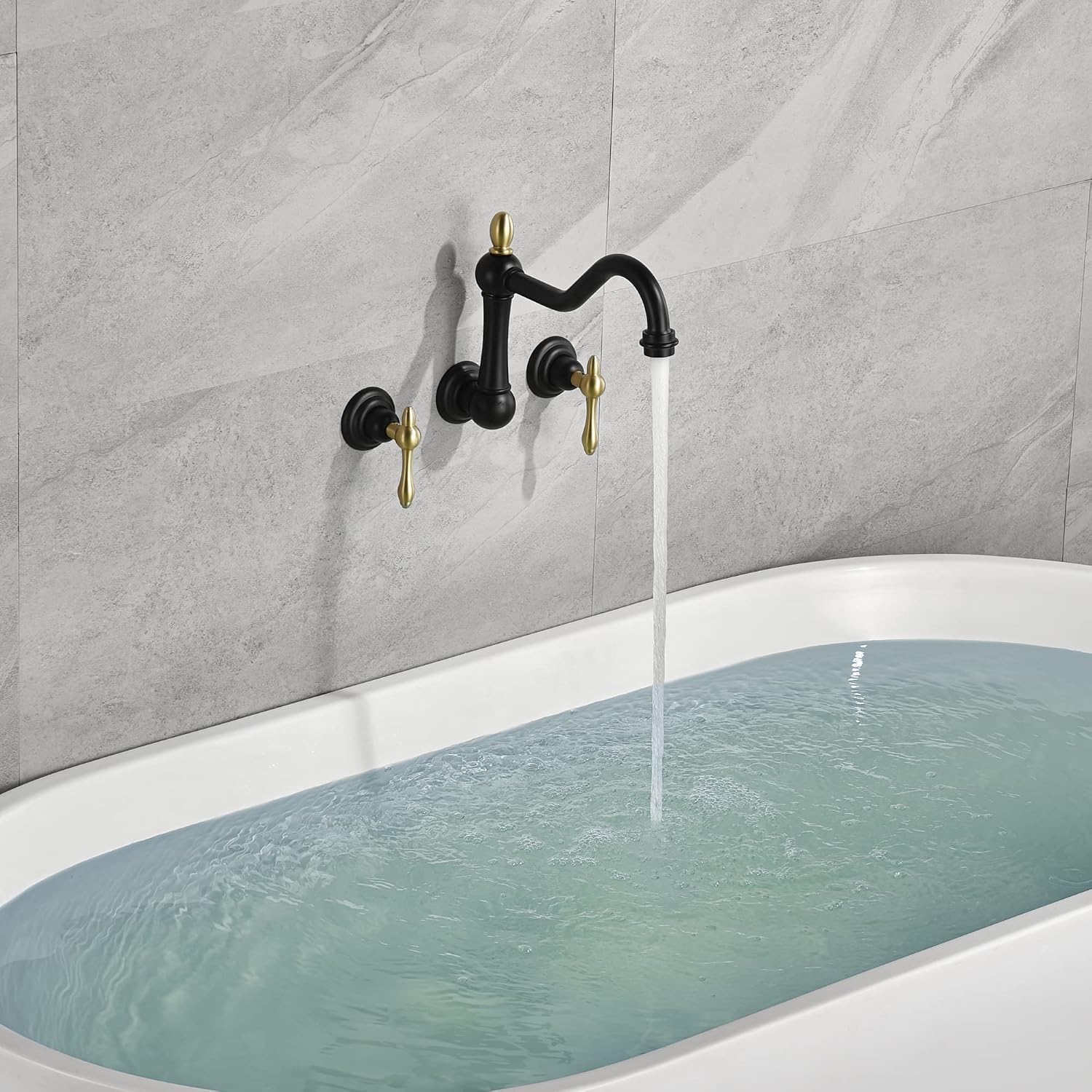 sumerain Wall Mount Bathtub Faucet Matte Black Tub Filler Vintage Style Tub Faucet