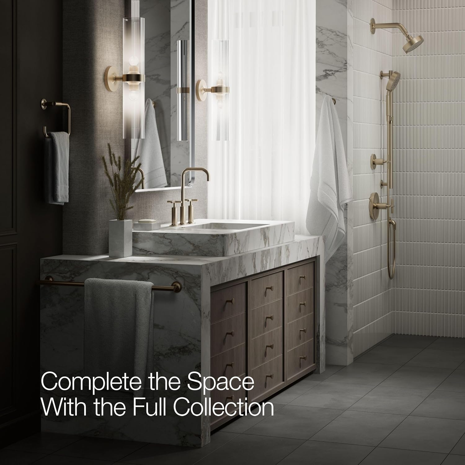 KOHLER K-14408-3-BN Purist® Widespread Bathroom Sink Faucet, 3-Hole, Widespread High Cross Handles and High Gooseneck Spout, 1.2 GPM, Vibrant Brushed Nickel