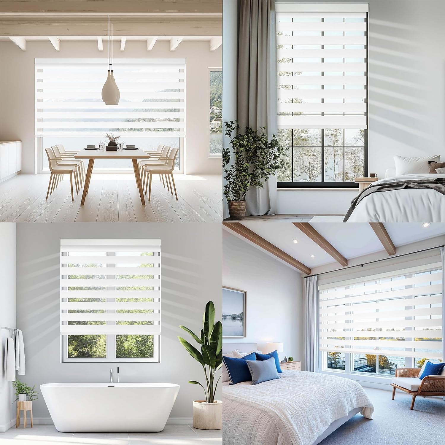 Motorized Zebra Blinds Custom Size Smart Dual Layer Shades for Windows with Remote | Assembled in USA | Electric Day and Night Privacy Light Filtering Rechargeable Quiet Motor Window Shades