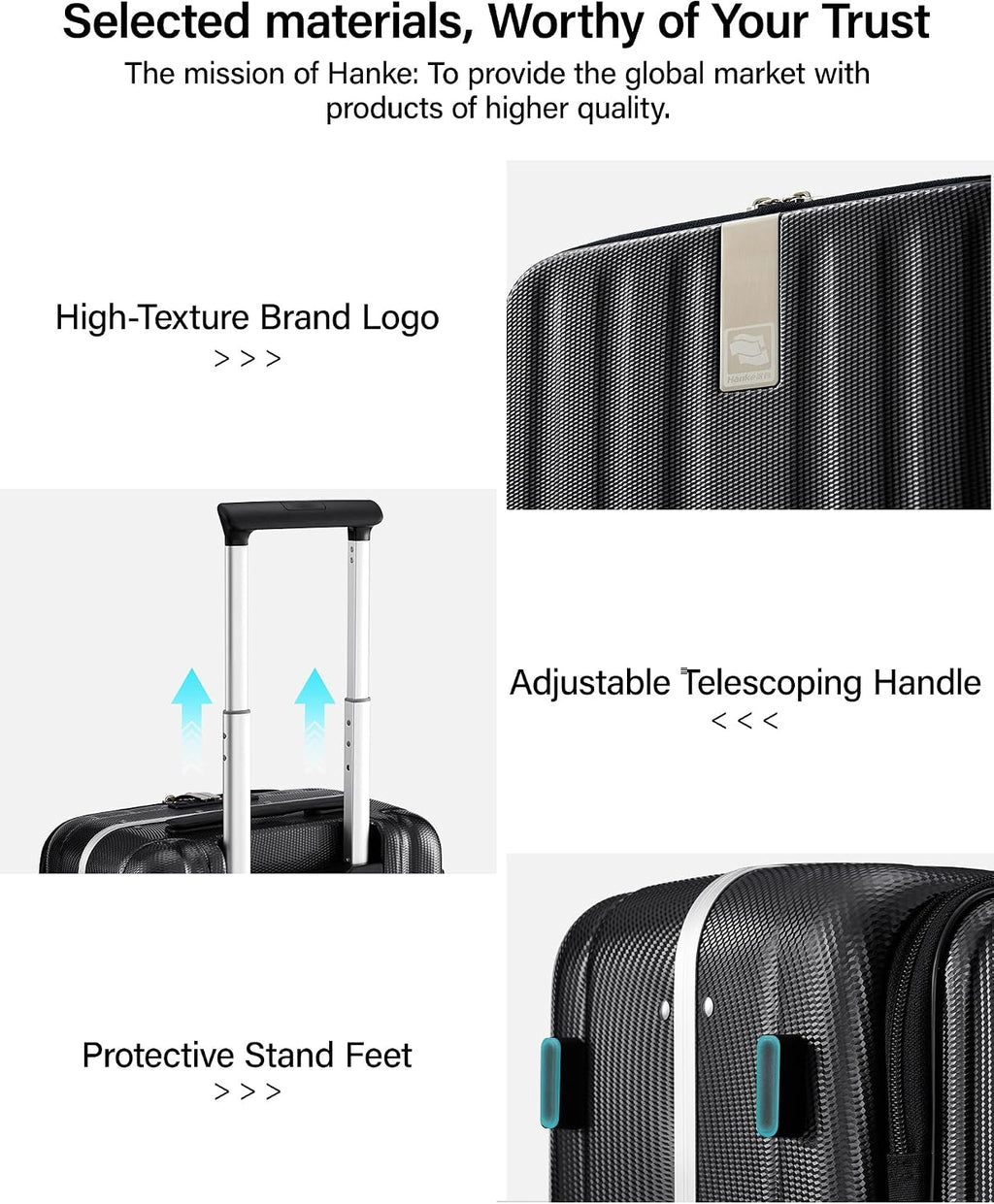Hanke 24 Inch Checked Luggage PC Hard Shell Suitcases for Travel Front Opening Aluminum Frame Travel Luggage Rolling Suitcase with Wheels.(Jet Black)