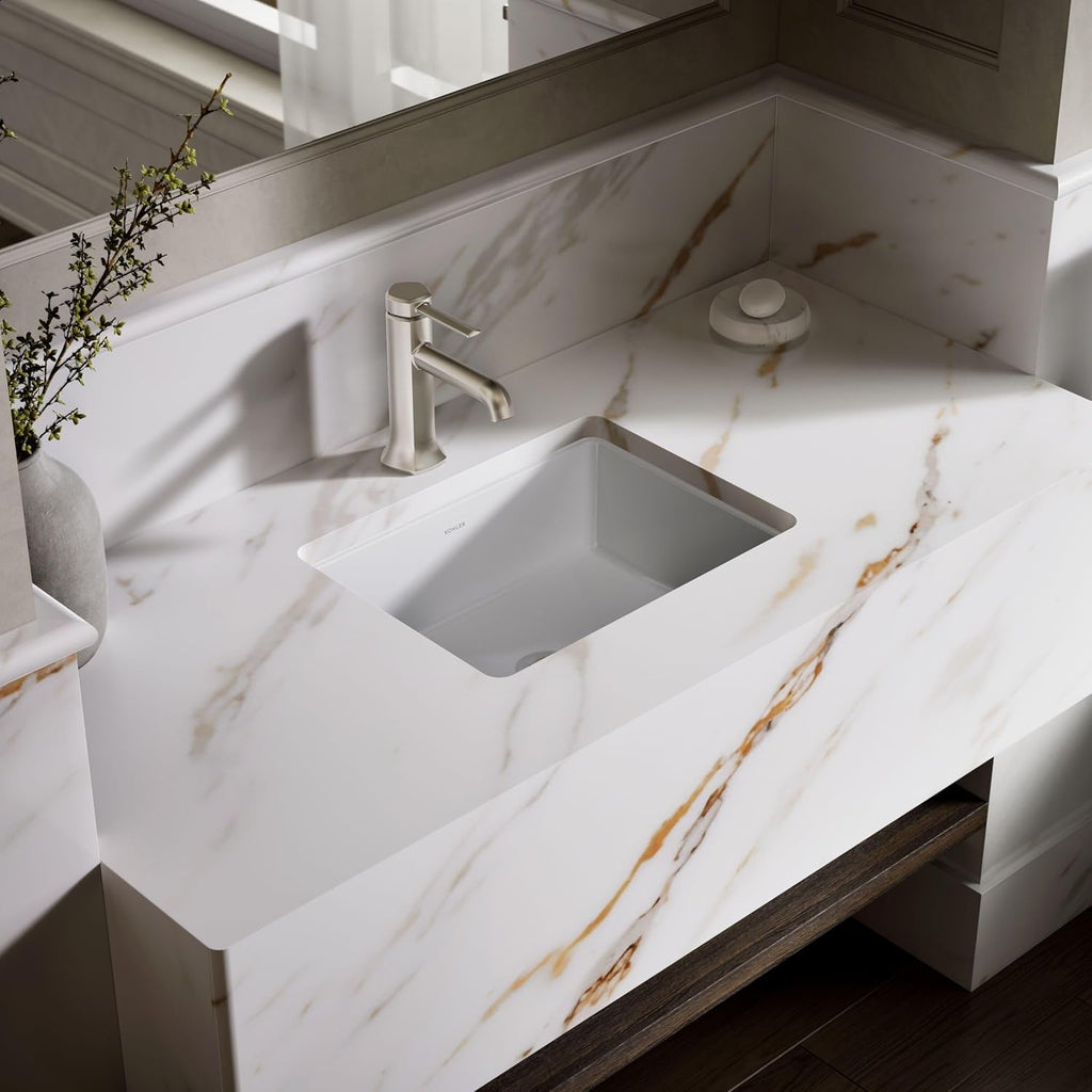 KOHLER Verticyl 17' Undermount Bathroom Vanity Sink With Overflow Drain, Undermount Bathroom Sink, White
