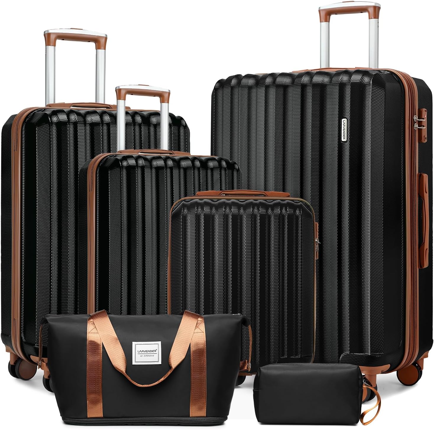 LARVENDER Luggage Set 6 Piece Large Suitcases with Wheels, Suitcase Set ABS Hard Shell Luggage Sets with Spinner Wheels, Carry On Luggage TSA Lock Travel Luggage for Men Women(Black)
