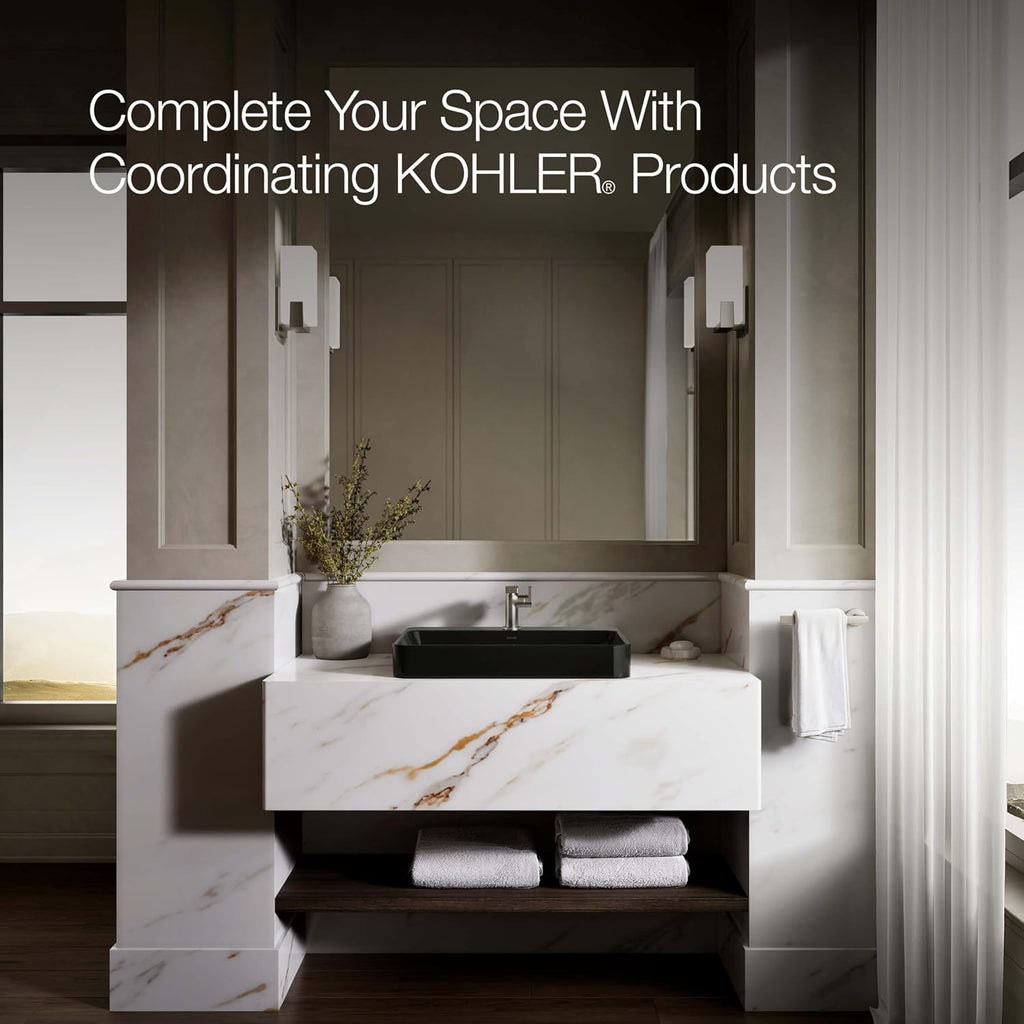 KOHLER K-2660-1-7 Vox Rectangle Vessel Above-Counter Bathroom Sink with Single Faucet Hole, Black Black