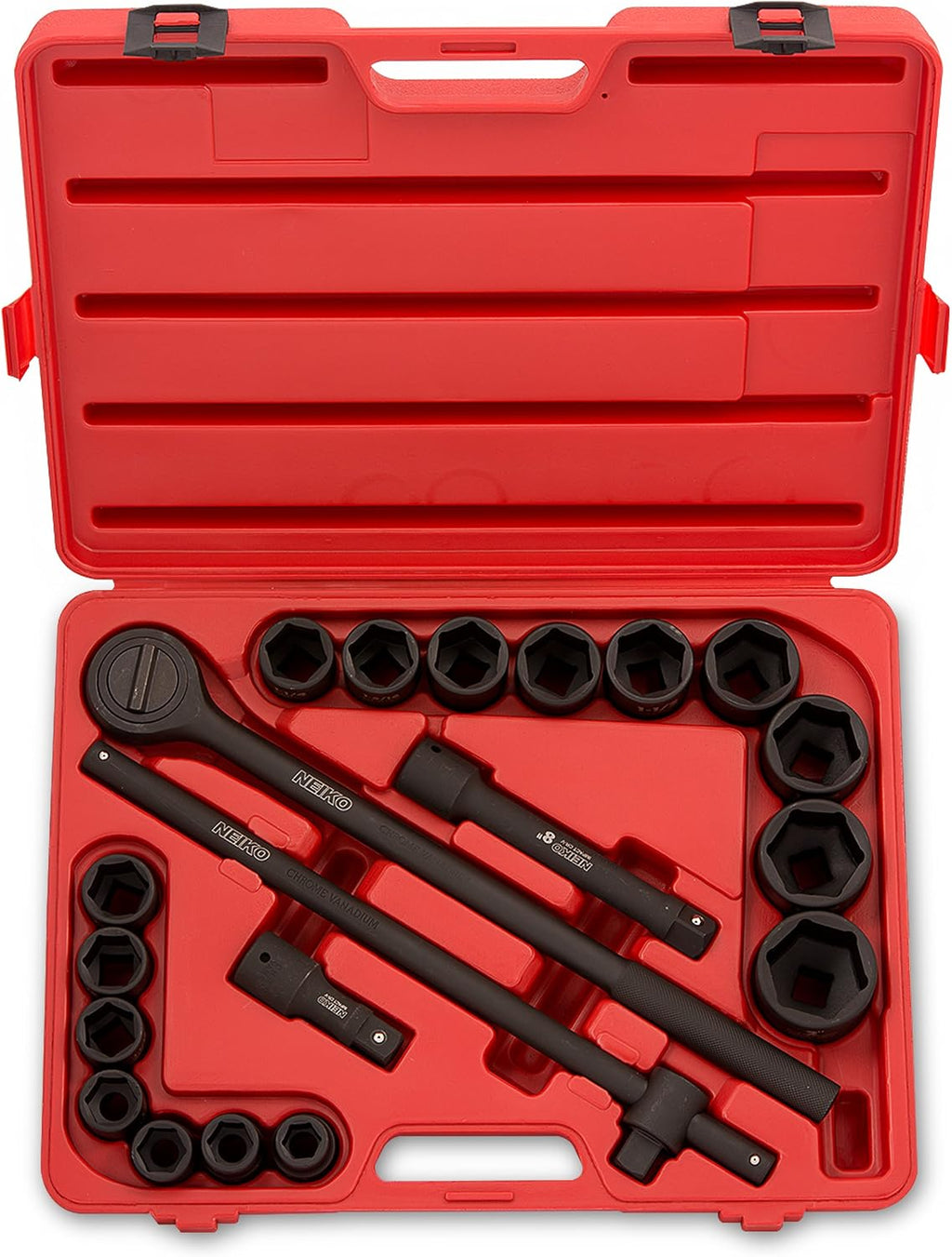 NEIKO 02379A 3/4' Drive Jumbo Impact Socket Set | 21 Piece | Shallow | SAE | Sizes 3/4' to 2' | Cr-V Steel