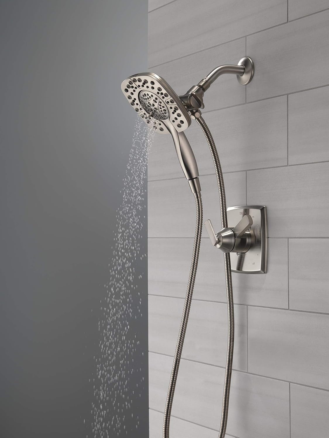 DELTA Ashlyn 17 Series Dual-Function Shower Trim Kit with 2-Spray Touch-Clean In2ition 2-in-1 Hand Held Shower Head with Hose, Stainless T17264-SS-I (Valve Included)