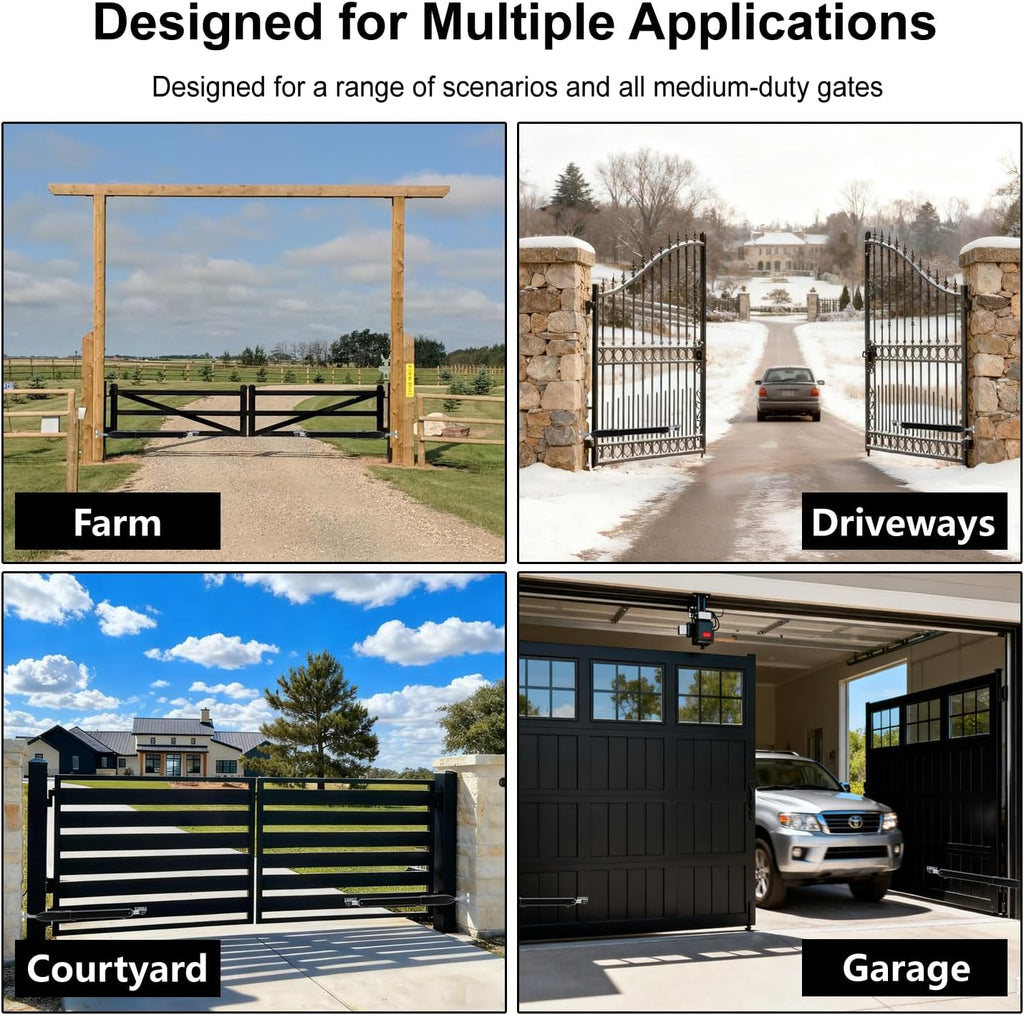 Automatic Dual Gate Opener for Swing Gates up to 660lb*2 16ft, Heavy Duty Electric Opener Kit for Driveway Home Garden, Long-Range Remote Controls Included - Model C025-340