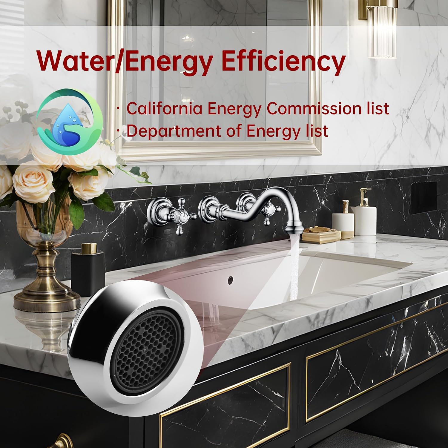 SUMERAIN Wall Mount Vintage Bathroom Vessel Sink Faucet,3 Holes Cross Knobs Brass Lavatory Basin Faucet, Chrome Finish with Included Rough-in Valve
