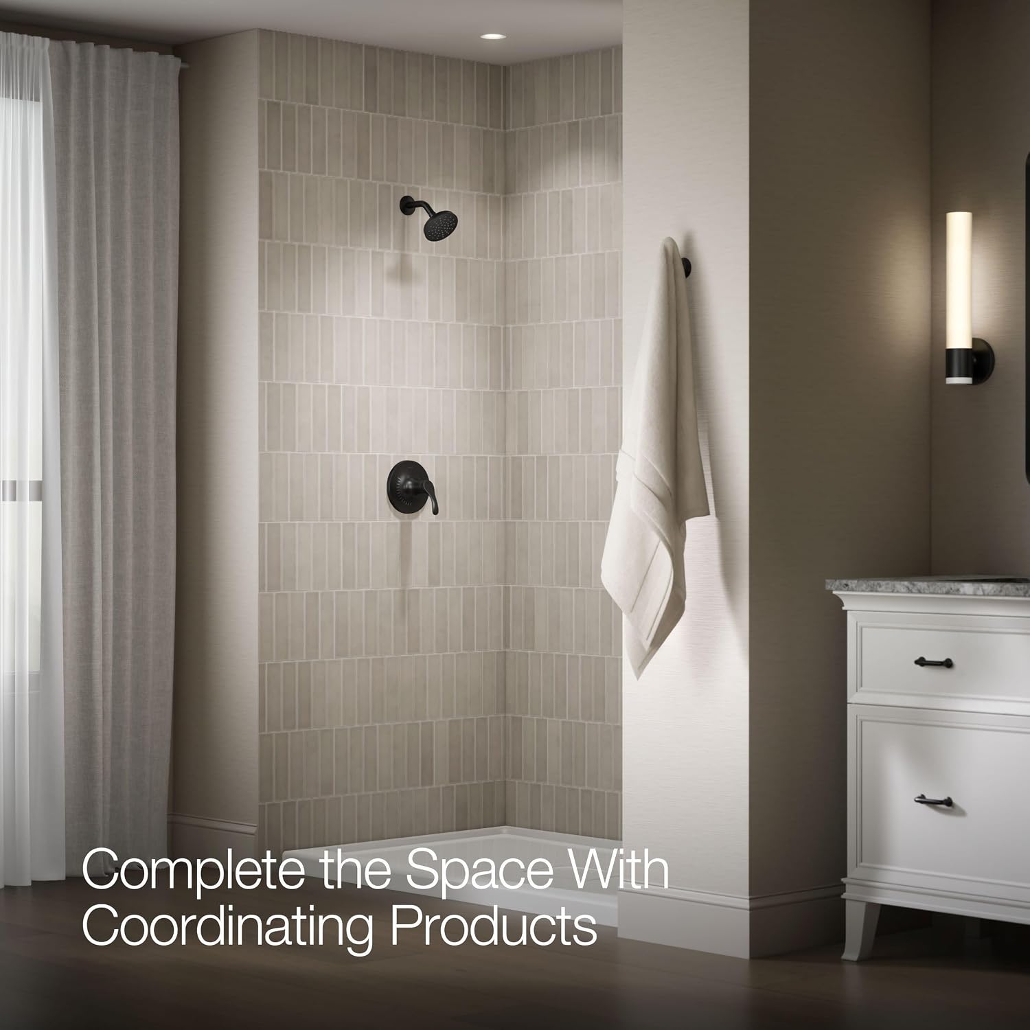 KOHLER TS27392-4G-BL Simplice Rite-Temp Shower Trim Set with Single-Function Showerhead 1.75 GPM, Includes Faceplace with Level Handle and Shower Arm and Flange, Matte Black