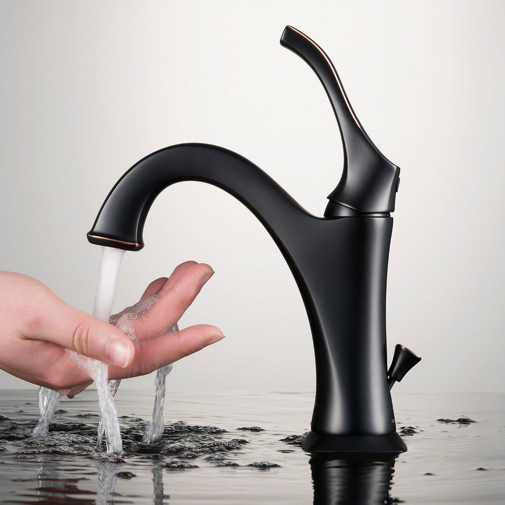 KRAUS KBF-1201ORB Arlo Single Handle Basin Bathroom Faucet with Lift Rod Drain and Deck Plate, Oil Rubbed Bronze