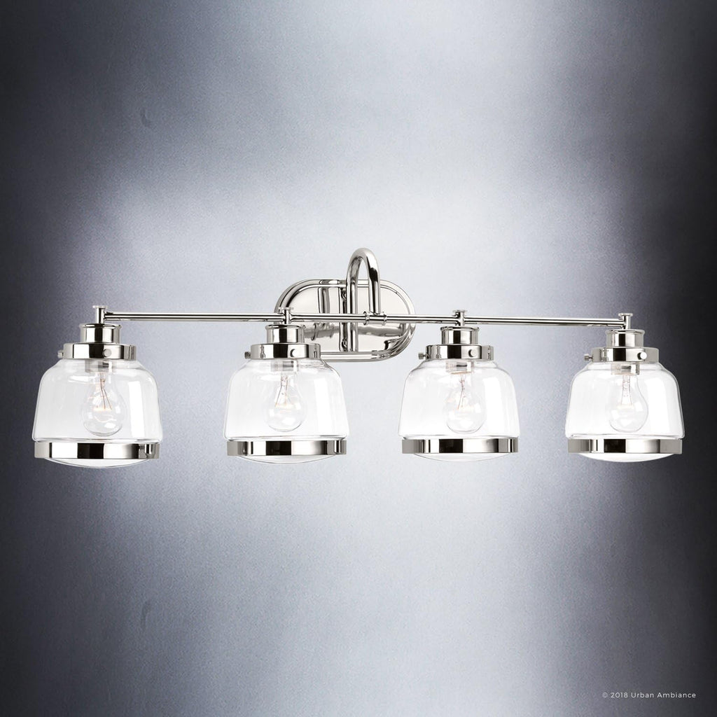 Urban Ambiance Luxury Industrial Chic Bathroom Vanity Light, Large Size: 11.25' H x 35.75' W, with Art Deco Style Elements, Polished Nickel Finish, UHP2540, Nottingham Collection
