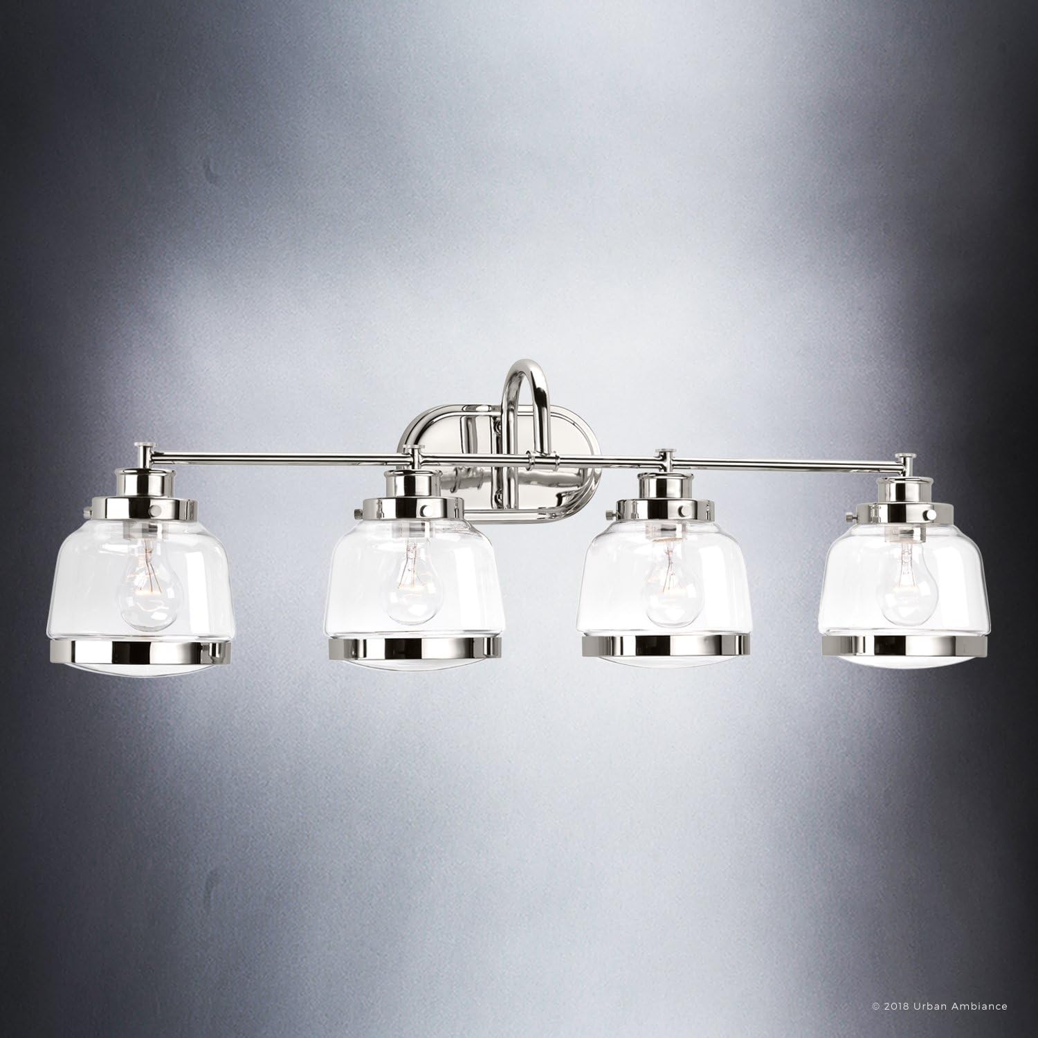 Urban Ambiance Luxury Industrial Chic Bathroom Vanity Light, Large Size: 11.25' H x 35.75' W, with Art Deco Style Elements, Polished Nickel Finish, UHP2540, Nottingham Collection