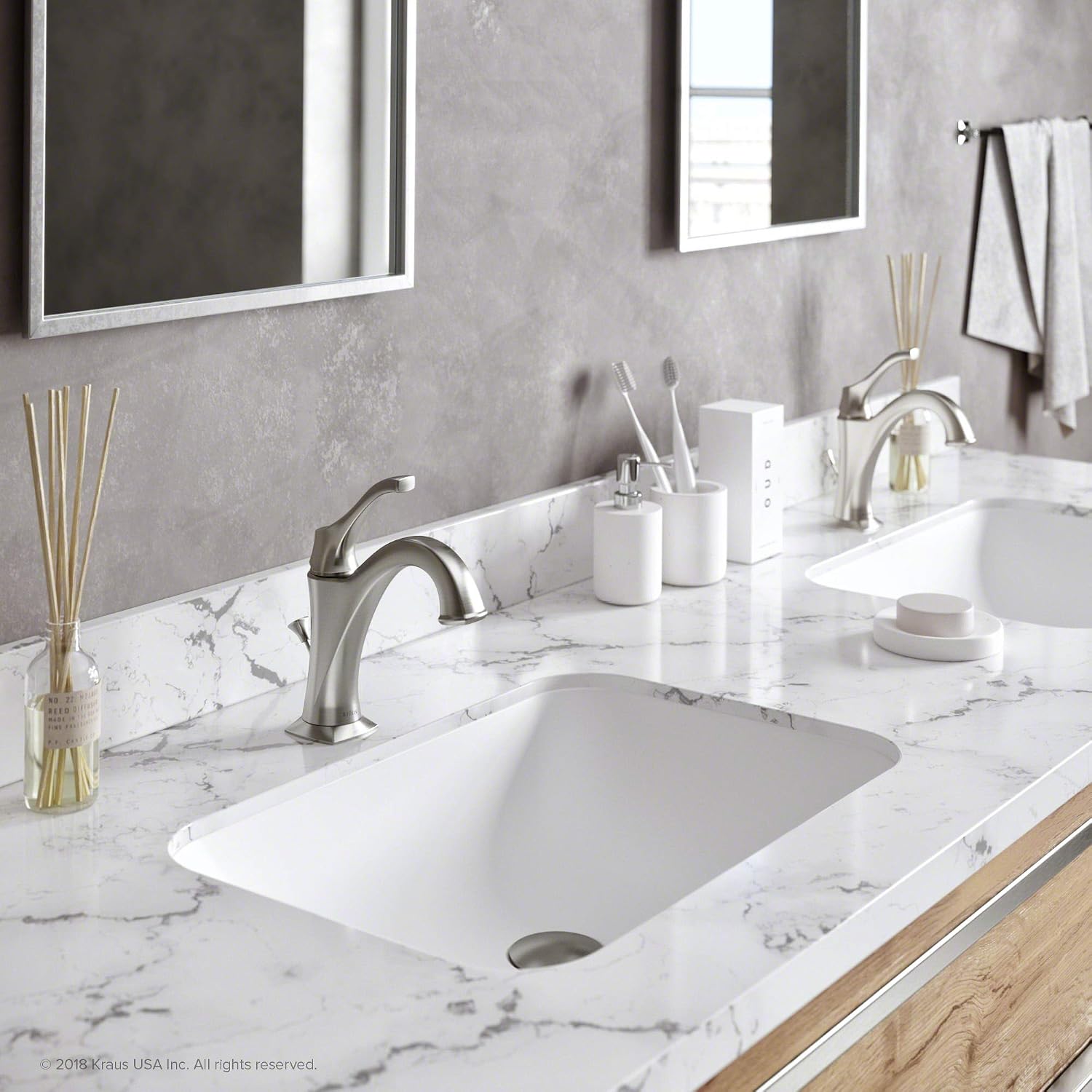 KRAUS KBF-1201SFS Arlo Single Handle Basin Bathroom Faucet with Lift Rod Drain and Deck Plate, Spot-Free All-Brite Stainless Steel (2-Pack)