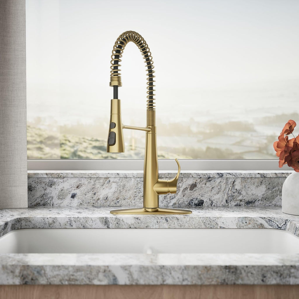KOHLER 22033-2MB Simplice Kitchen Sink Faucet, Three Function Sprayhead, Vibrant Brushed Moderne Brass