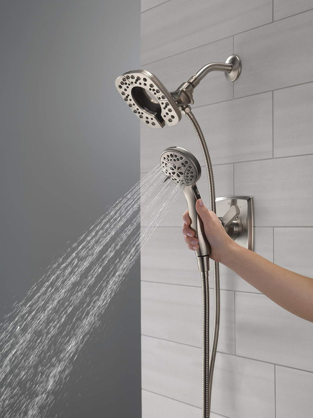 DELTA Ashlyn 17 Series Dual-Function Shower Trim Kit with 2-Spray Touch-Clean In2ition 2-in-1 Hand Held Shower Head with Hose, Stainless T17264-SS-I (Valve Included)