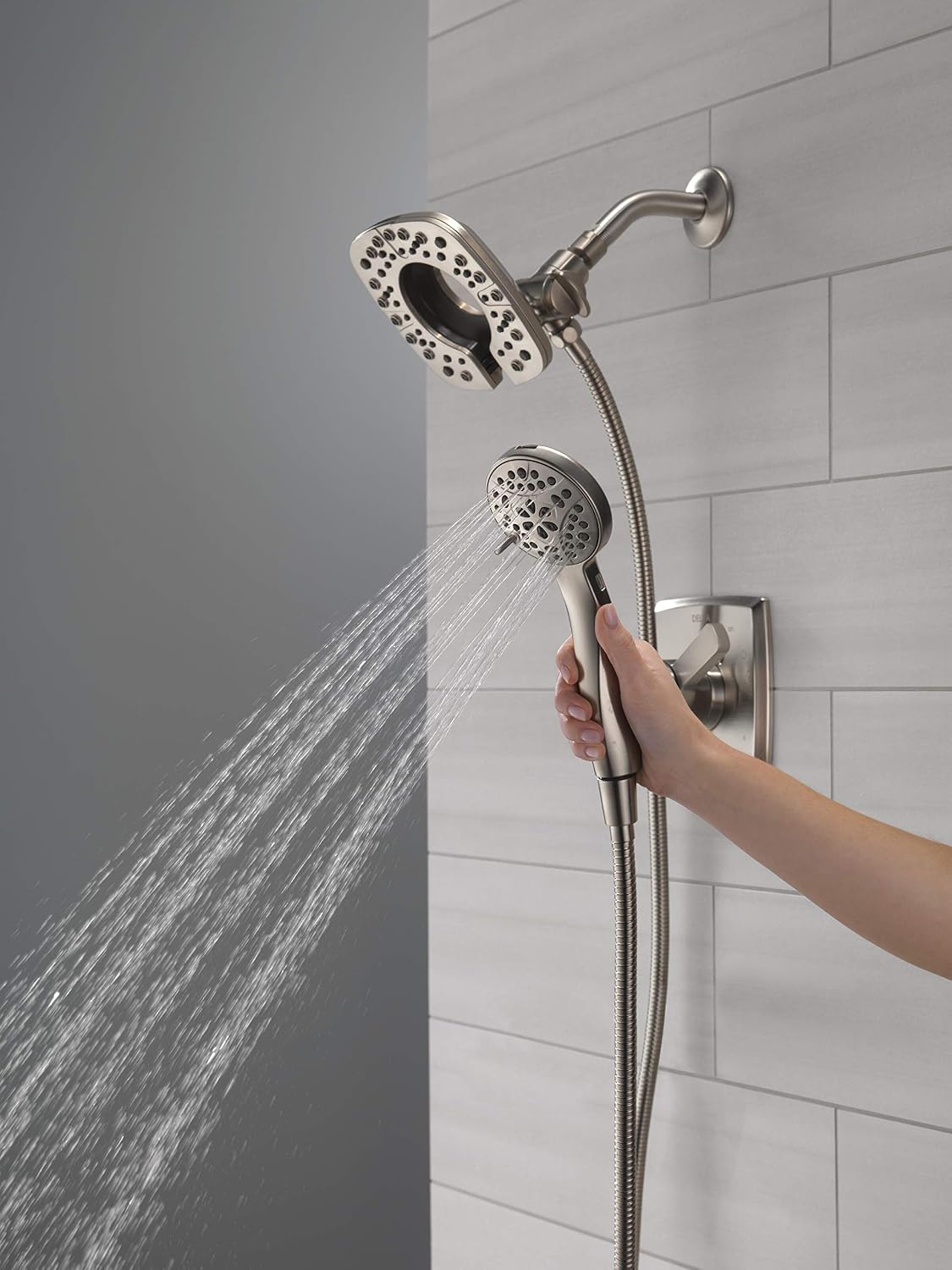 DELTA Ashlyn 17 Series Dual-Function Shower Trim Kit with 2-Spray Touch-Clean In2ition 2-in-1 Hand Held Shower Head with Hose, Stainless T17264-SS-I (Valve Included)