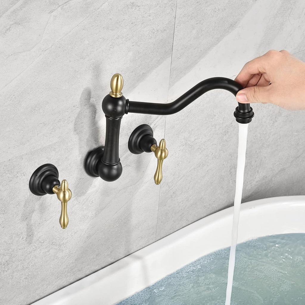 sumerain Wall Mount Bathtub Faucet Matte Black Tub Filler Vintage Style Tub Faucet
