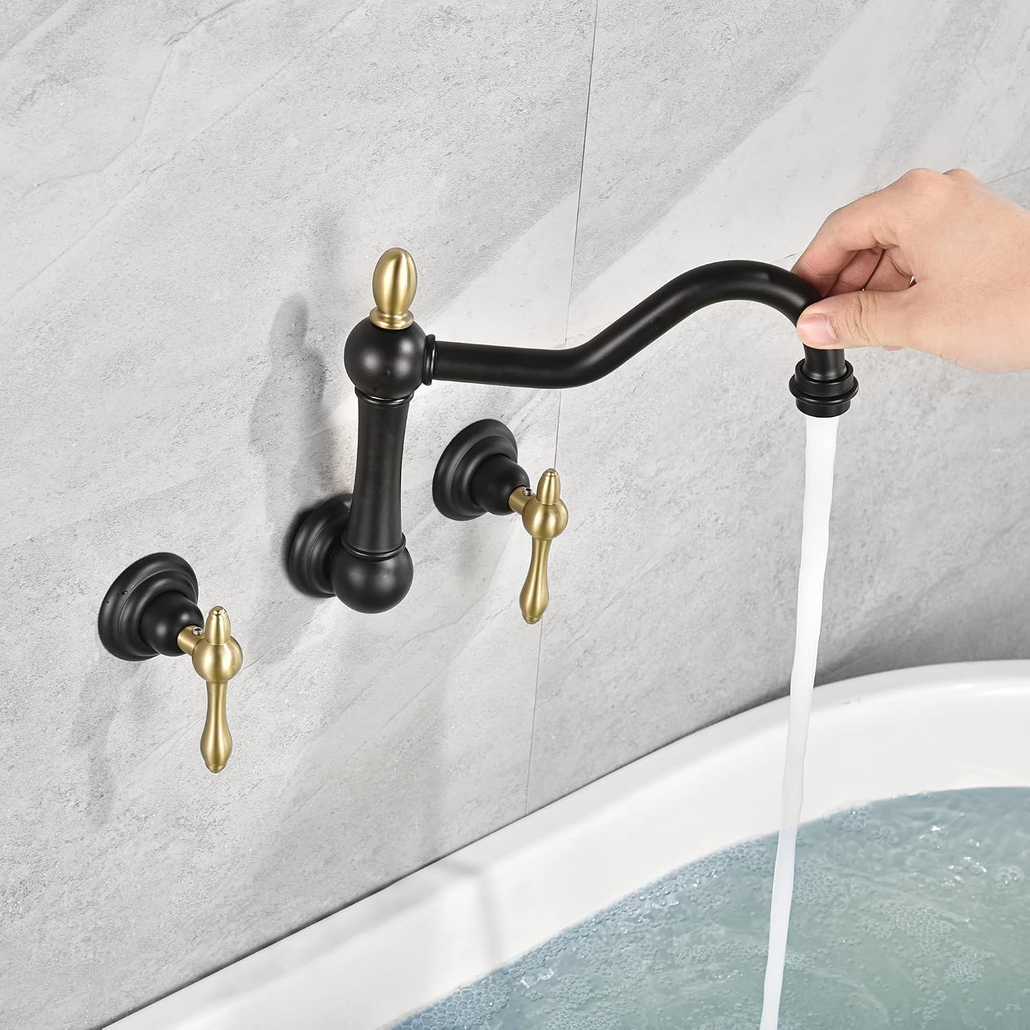 sumerain Wall Mount Bathtub Faucet Matte Black Tub Filler Vintage Style Tub Faucet
