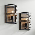 Franklin Iron Works Lexi Farmhouse Rustic Wall Light Sconces Set of 2 Oil Rubbed Bronze Brown Hardwired 8' Fixture Metal Cage for Bedroom Bathroom Vanity Living Room Hallway Dining Kitchen House