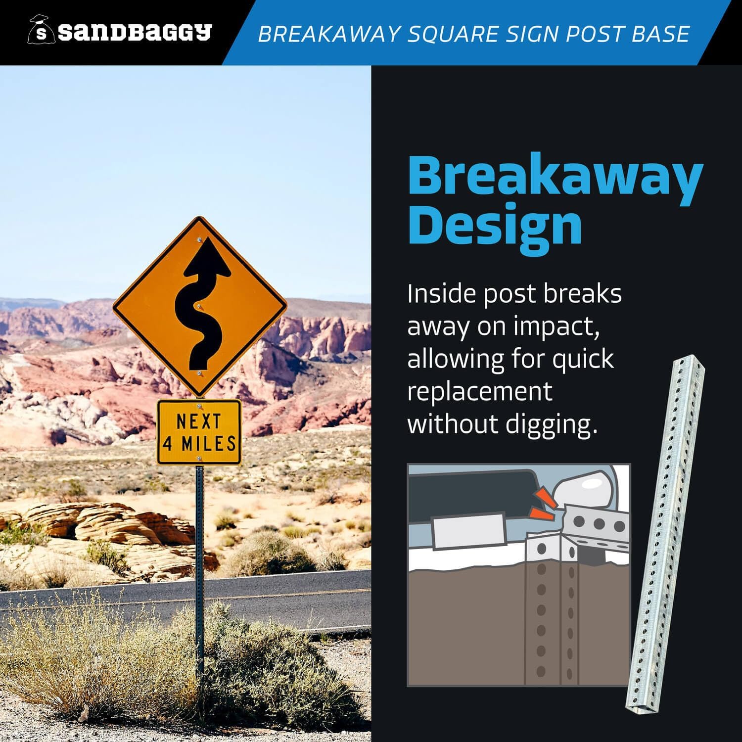 Sandbaggy 3 ft Breakaway Square Sign Post Base (Hot Dipped Galvanized) (2)