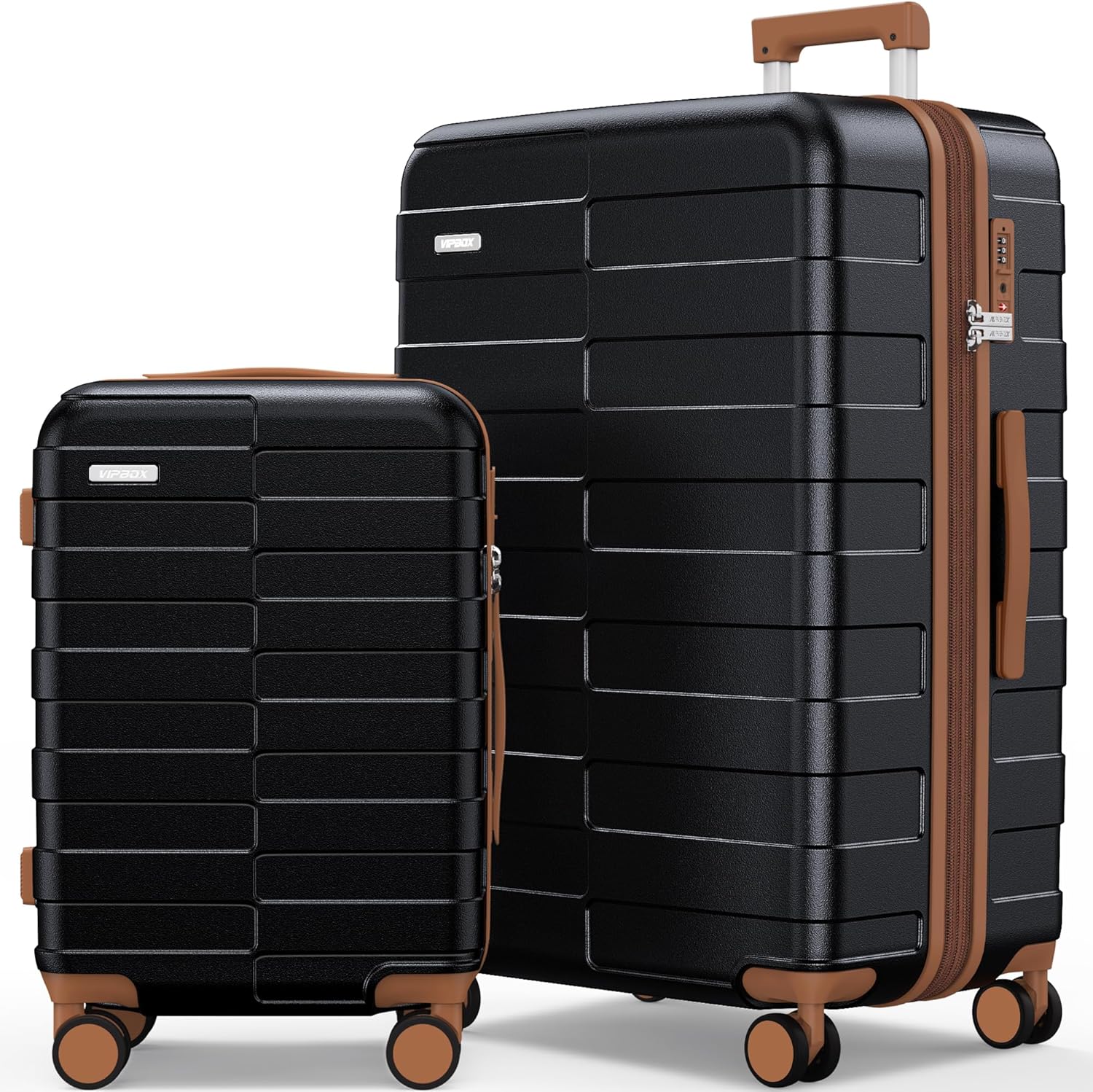 Vipbox Luggage Sets 2 Piece 20/28 Inch (3-YEARS VIP SERVICE) Hardside Expandable Lightweight Ultra Durable 100% Polycarbonate Carry On Travel Suitcase with Spinner Wheels TSA Lock, Premium Black