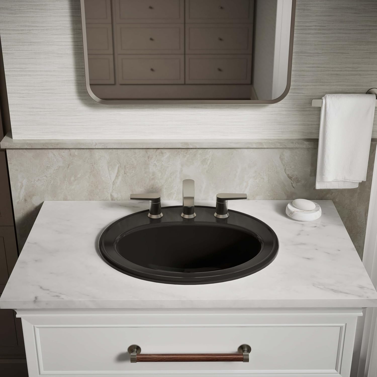 KOHLER K-2196-8-7 Pennington Self-Rimming Bathroom Sink, Black Black
