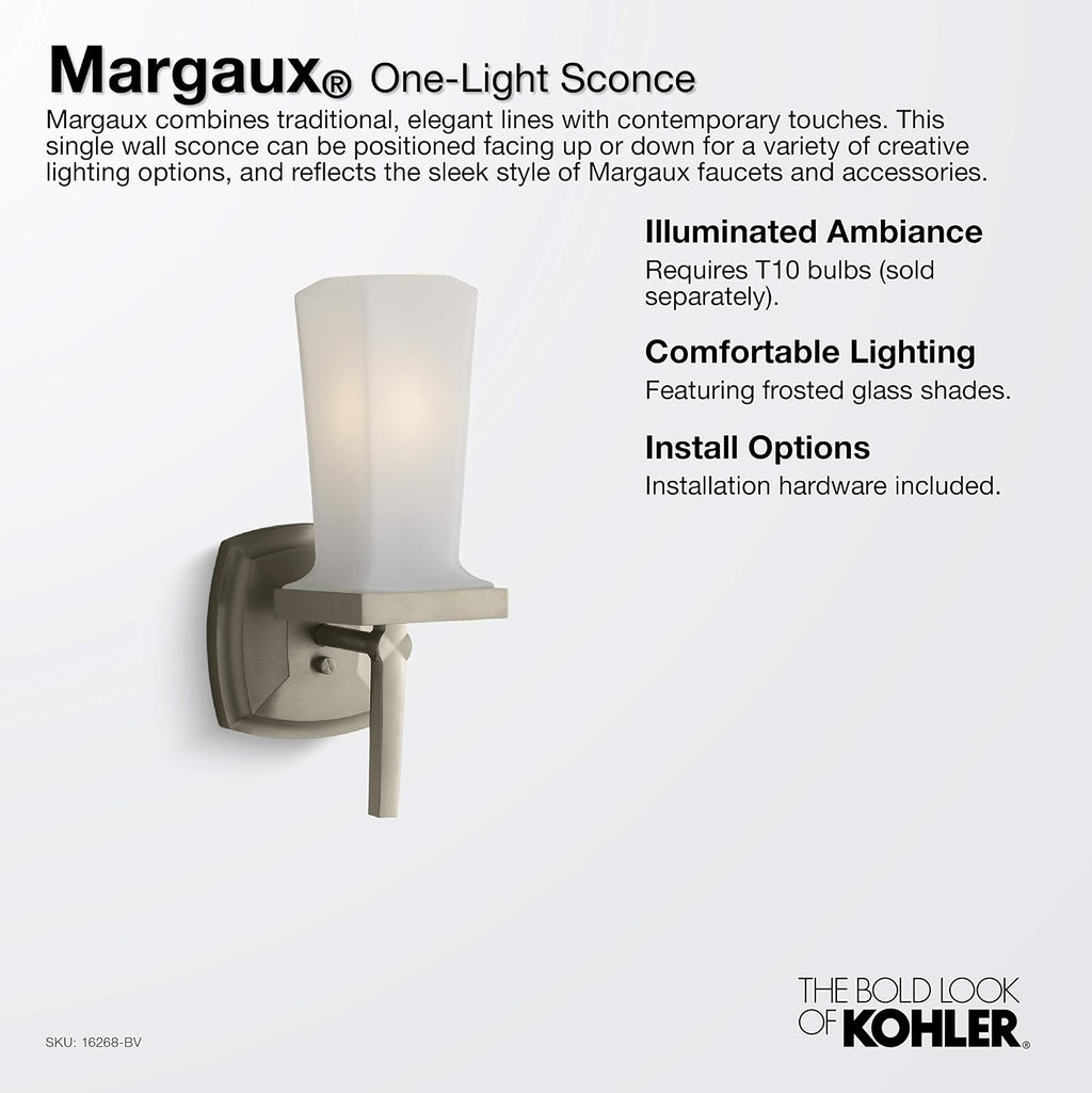 Kohler Wall Sconce by KOHLER, Single Wall Sconce, Margaux Collection, Vibrant Polished Nickel, K-16268-SN