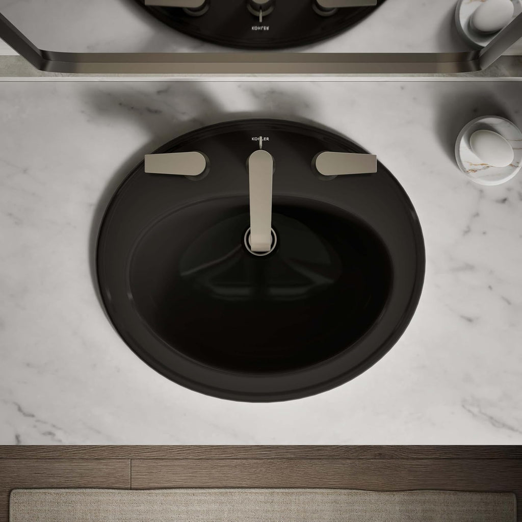 KOHLER K-2196-8-7 Pennington Self-Rimming Bathroom Sink, Black Black