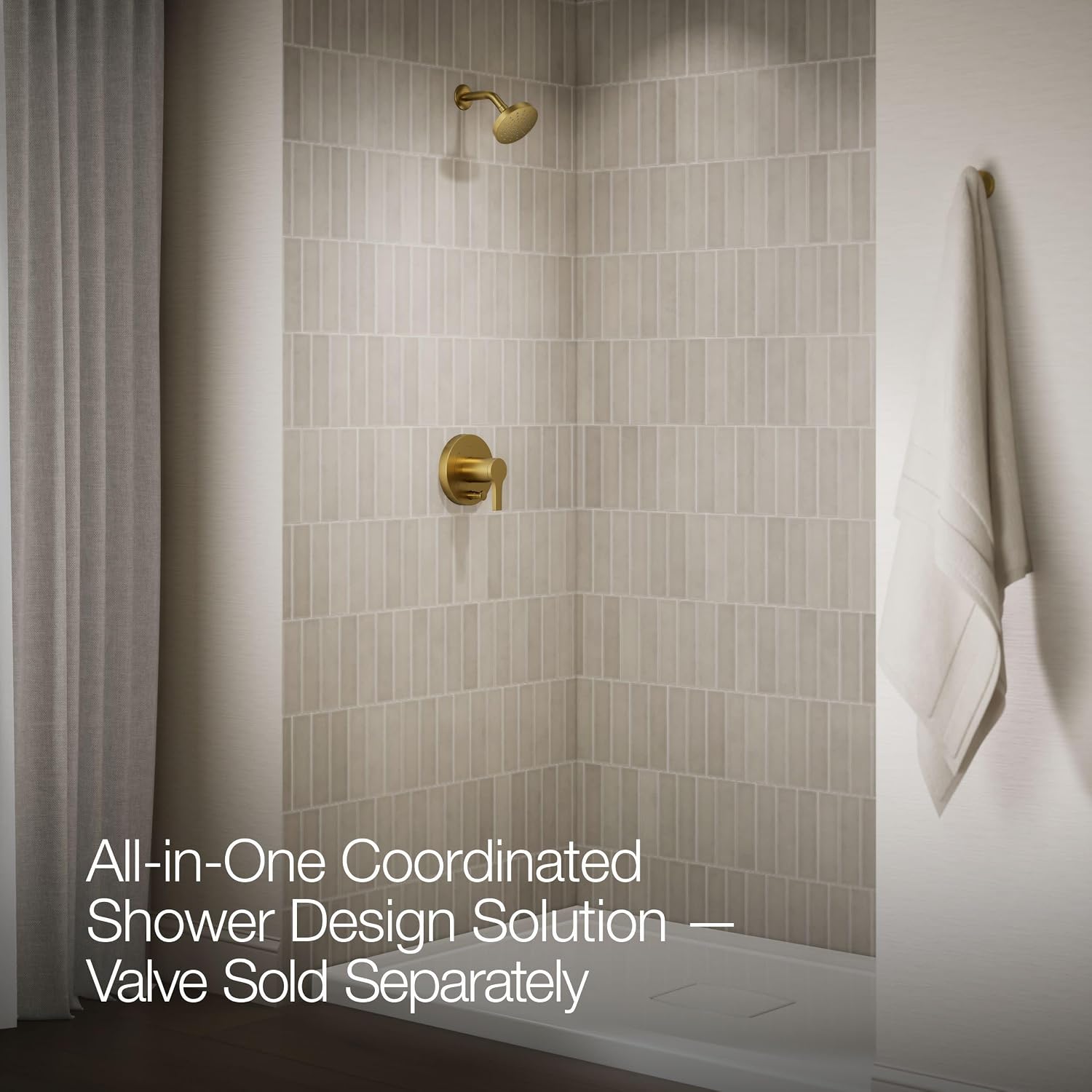 KOHLER T35326-4G-2MB, Elate Rite-Temp Shower Trim Kit with Push-Button Diverter, 1.75 GPM Showerhead, Vibrant Brushed Moderne Brass, Efficient Water Flow, Luxurious Shower Experience