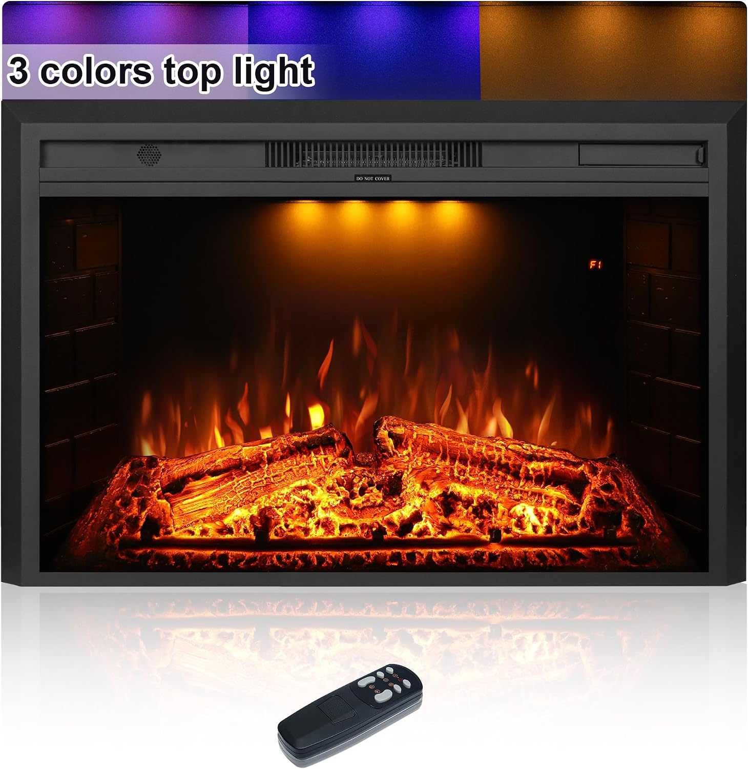 36 inch Wide 21 inch High Electric Fireplace, Wall Fireplace Electric with Remote Control, Realistic Log and Crackling Sound, Overheating Protection and Timer, 750/1500W Black