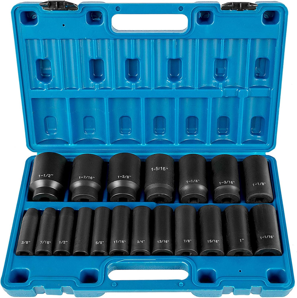 VEVOR Impact Socket Set 3/4 Inches 29 Piece & 1/2 Inches 19 Piece, 6-Point Deep Sockets, Rugged Construction
