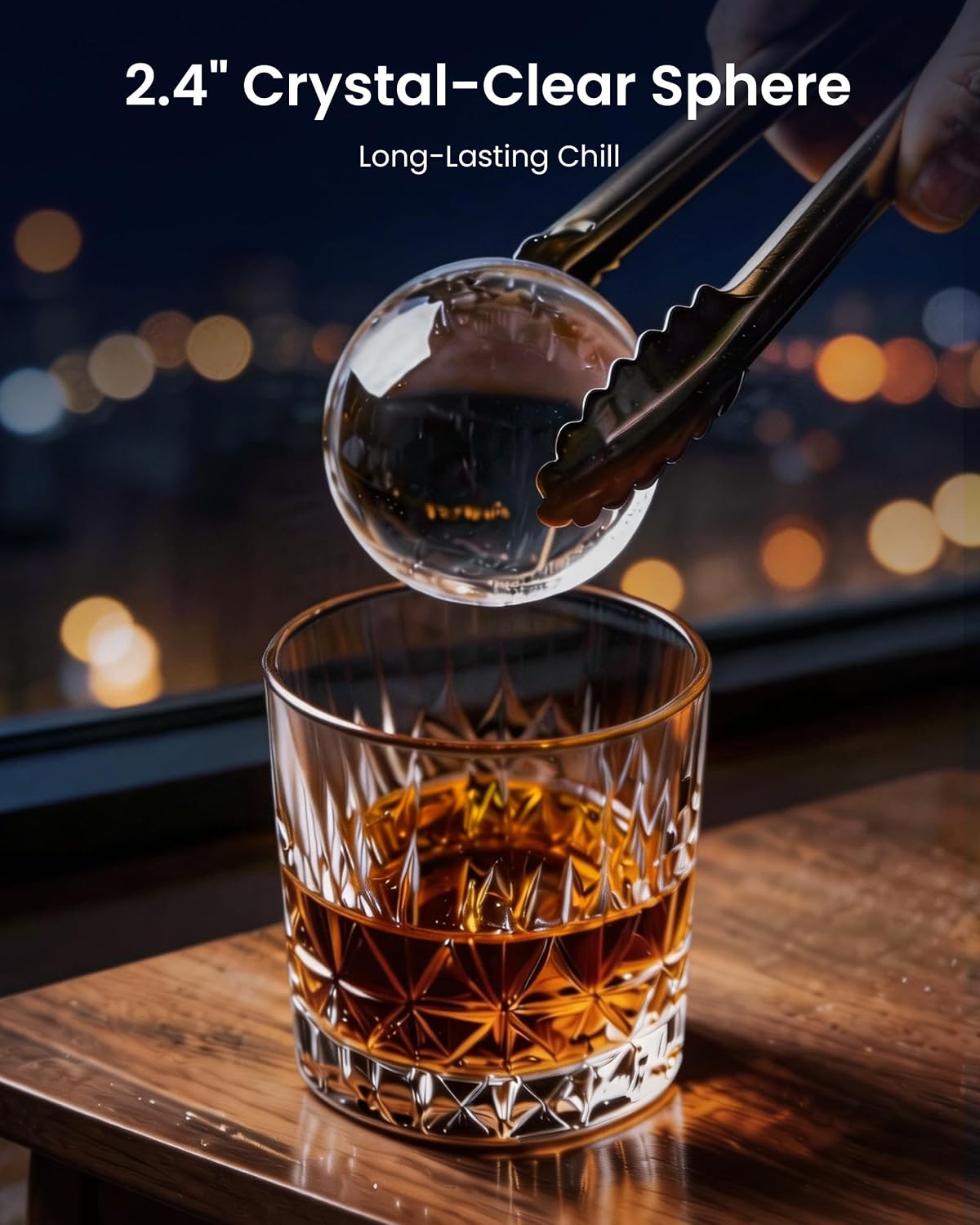 2.4' Sphere Ice Maker 50 pcs/24H,2 pcs in 60 Mins, Slow-Melting Crystal Ball Ice Machine with Self-Cleaning, Countertop Ice Maker for Whiskey（Black）