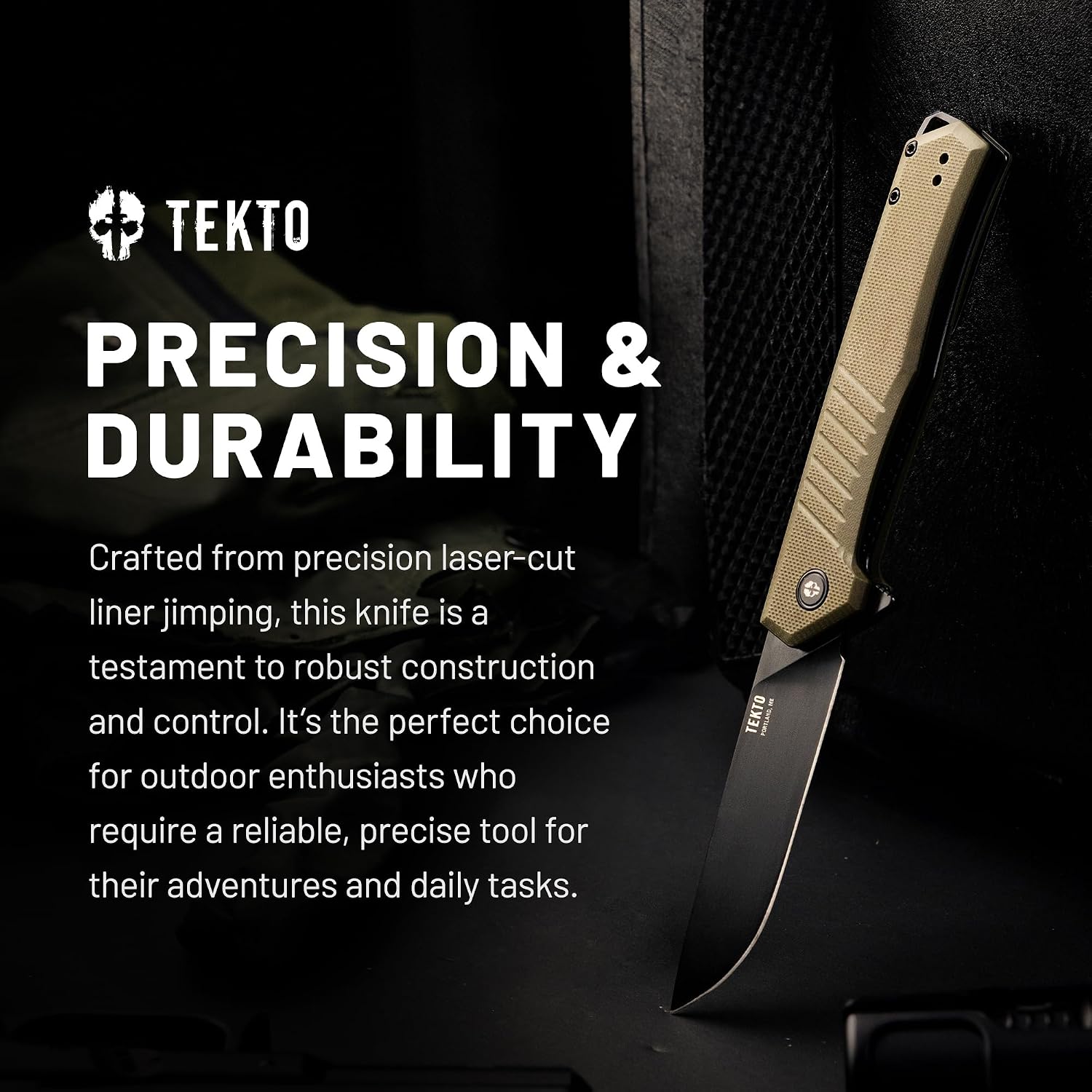 TEKTO F1 Alpha Folding Pocket Knife - Modified Straight Back Blade, Titanium Coated D2 Steel, Tactical Knife, EDC Folding Pocket Knives for Camping, Hunting & Backpacking - G10 OD Green, Black Accents